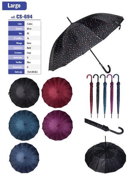 Paraguas largo automático lunares multicolor