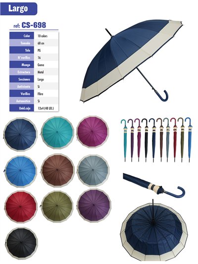 Paraguas largo automático bicolor con ribete