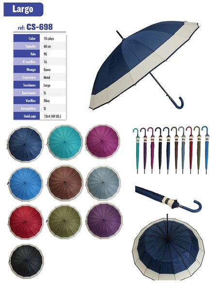 Paraguas largo automático bicolor con ribete