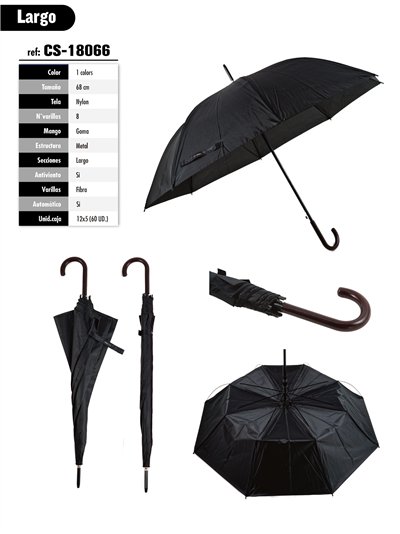 Paraguas largo automático negro nylon