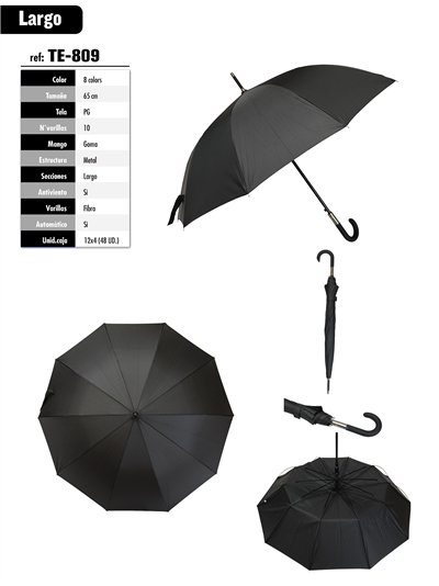 Paraguas largo automático 10 varillas liso