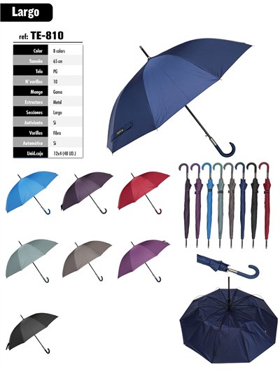 Paraguas largo automático 10 varillas color liso