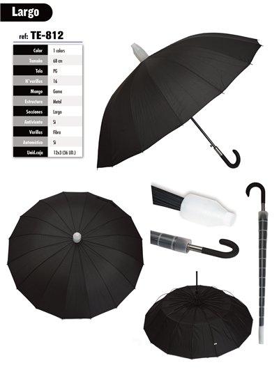 Paraguas largo automático 16 varillas con funda