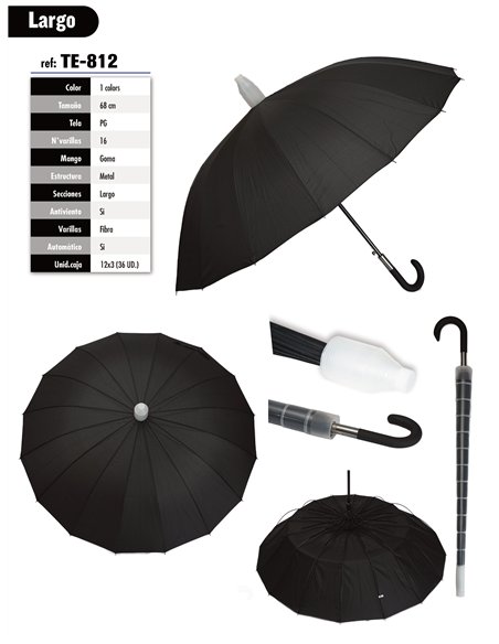 Paraguas largo automático 16 varillas con funda
