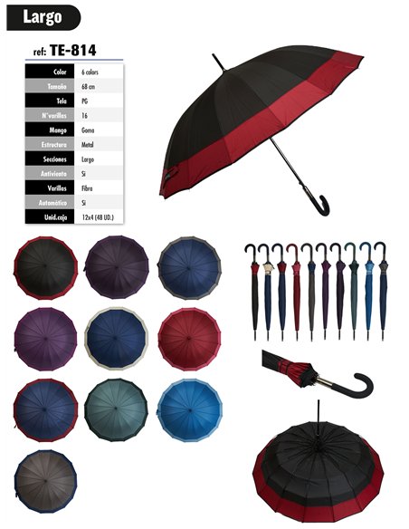 Paraguas largo automático 16 varillas franja en contraste