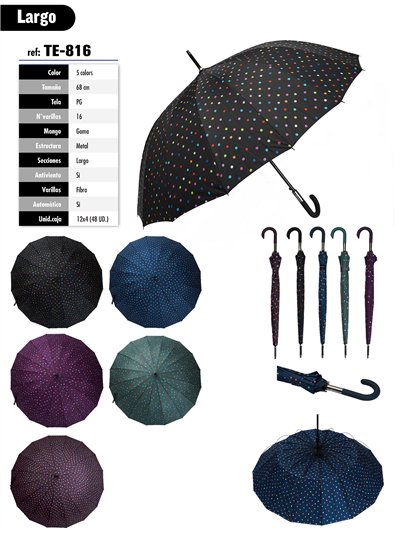 Paraguas largo automático 16 varillas lunares multicolor