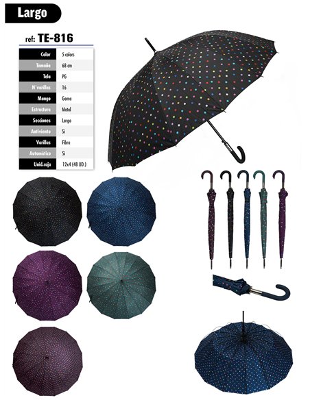 Paraguas largo automático 16 varillas lunares multicolor