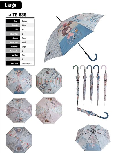 Paraguas largo automático fantasía bicicleta