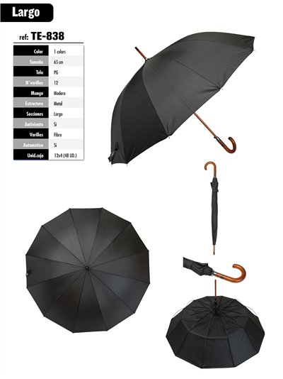Paraguas largo automático mango madera