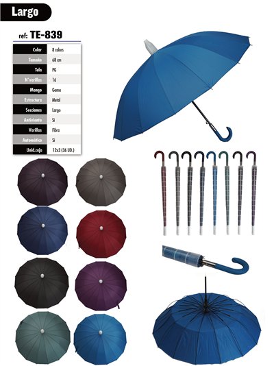 Paraguas largo automático liso con funda transparente