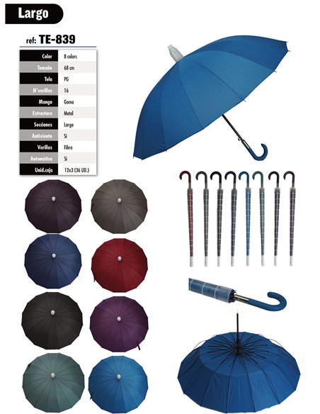 Paraguas largo automático liso con funda transparente