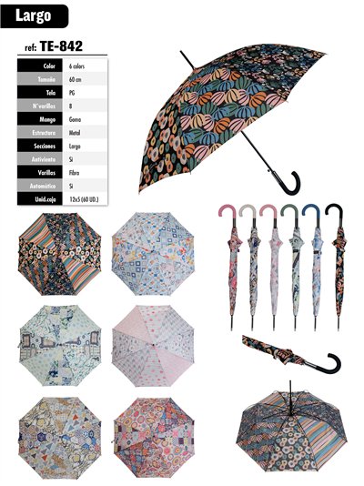 Paraguas largo automático patchwork floral