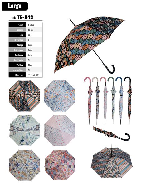 Paraguas largo automático patchwork floral