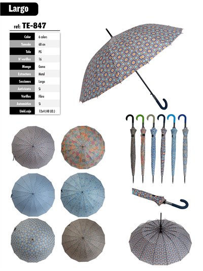 Paraguas largo automático mosaico geométrico 16 varillas