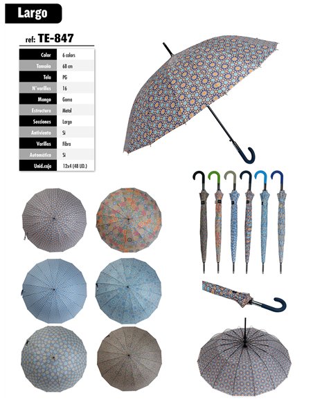 Paraguas largo automático mosaico geométrico 16 varillas