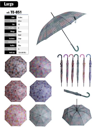 Paraguas largo automático patchwork geométrico