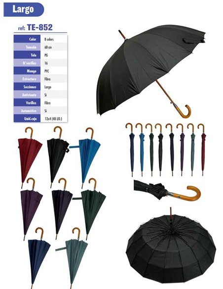 Paraguas largo automático mango madera