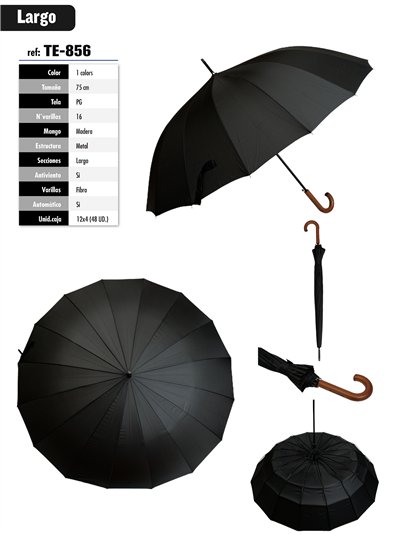 Paraguas clásico 16 varillas negro