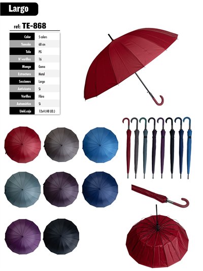 Paraguas clásico 16 varillas liso