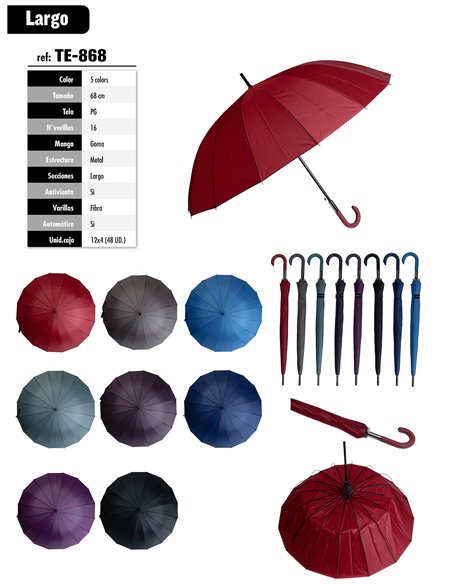 Paraguas clásico 16 varillas liso