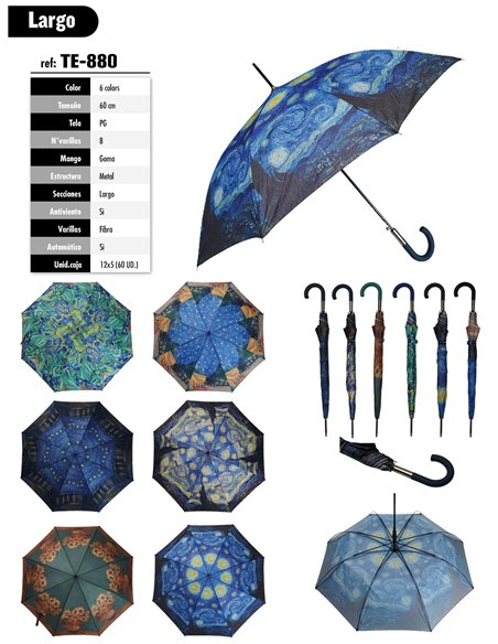 Paraguas largo automático estampado arte