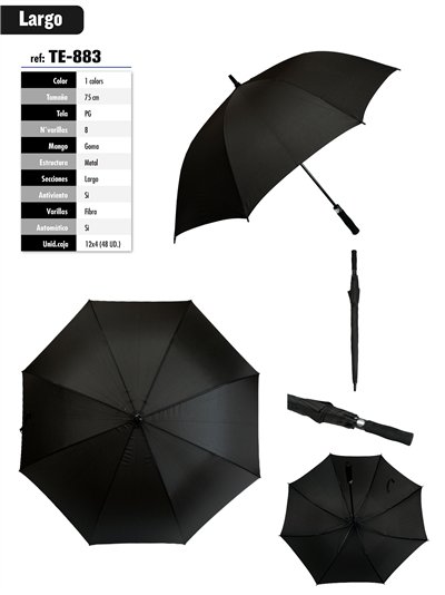 Paraguas largo automático negro 8 varillas