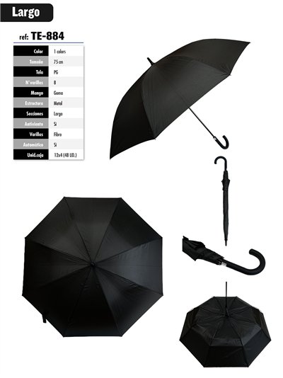 Paraguas largo automático negro