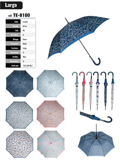 Paraguas largo automático estampado floral