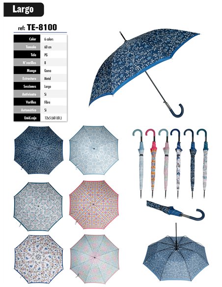 Paraguas largo automático estampado floral