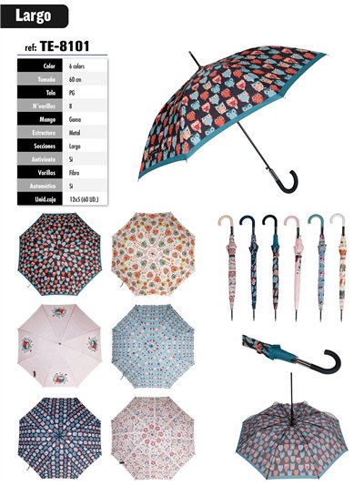 Paraguas largo automático estampado búhos