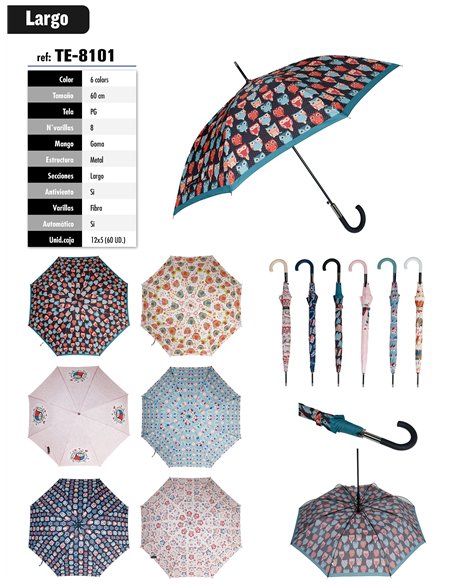 Paraguas largo automático estampado búhos