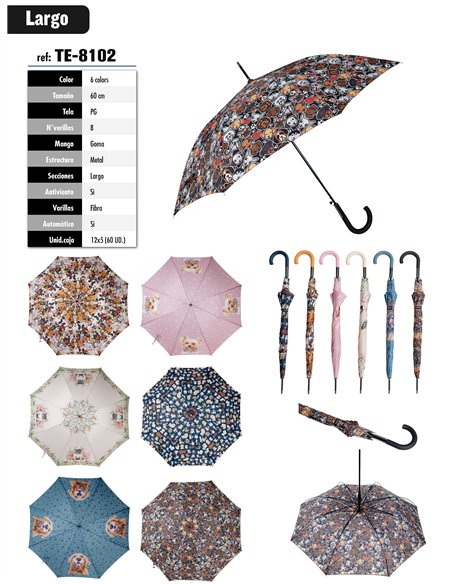 Paraguas largo automático estampado perros