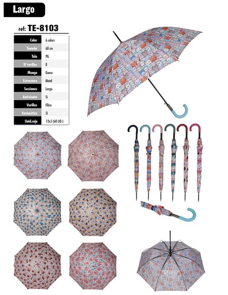 Paraguas largo automático estampado gatos
