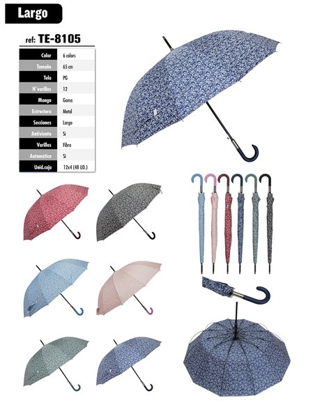 Paraguas largo automático florecitas