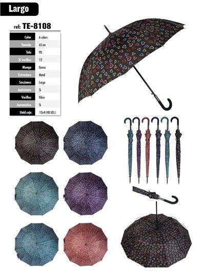 Paraguas largo automático corazones