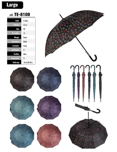 Paraguas largo automático corazones