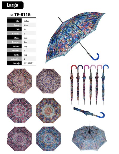 Paraguas largo automático mosaico vidriera