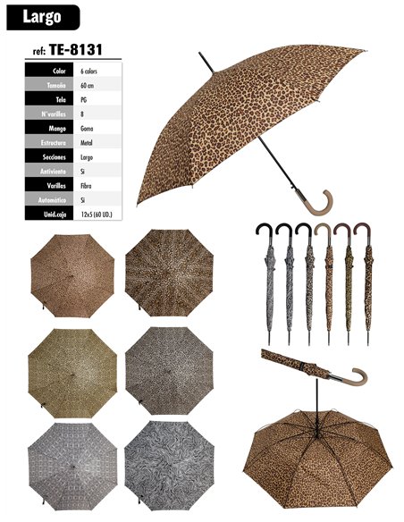 Paraguas largo automático animal print