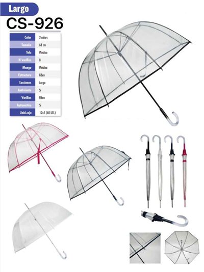 Paraguas largo automático transparente ribete color