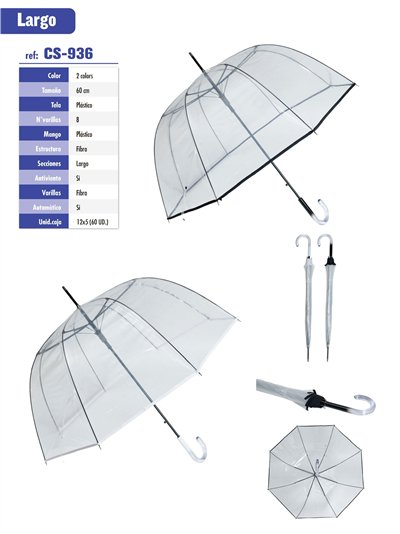 Paraguas largo automático transparente ribete