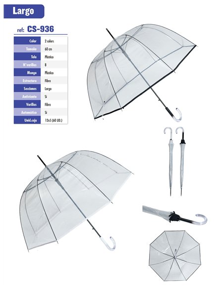 Paraguas largo automático transparente ribete