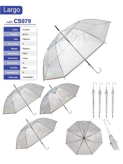 Paraguas largo automático transparente holográfico