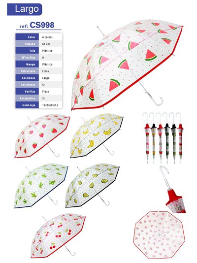 Paraguas largo automático transparente frutas