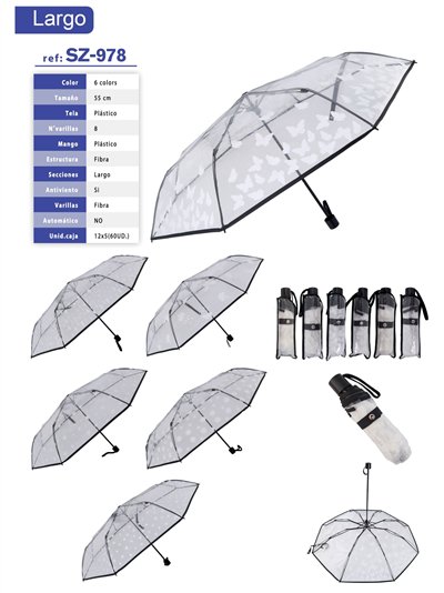 Paraguas plegable transparente mariposas