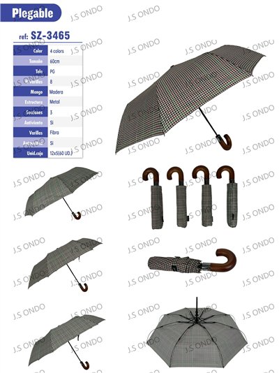 Paraguas plegable automático pata de gallo mango madera