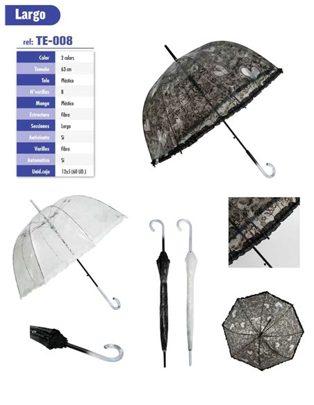 Paraguas largo automático transparente encaje