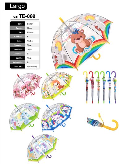 Paraguas largo automático infantil arcoíris animales