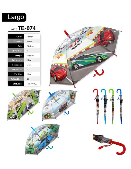 Paraguas largo infantil circuito de coches