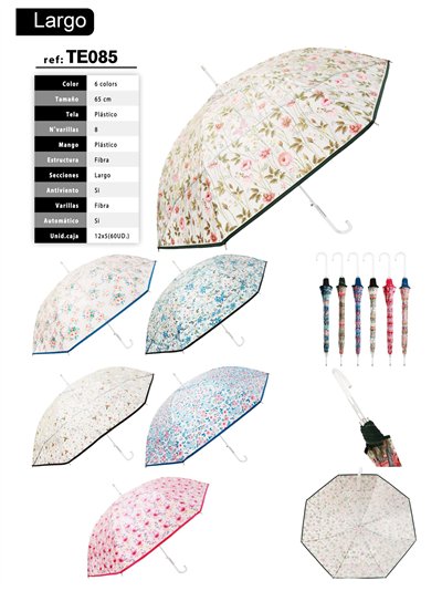 Paraguas largo automático transparente flores