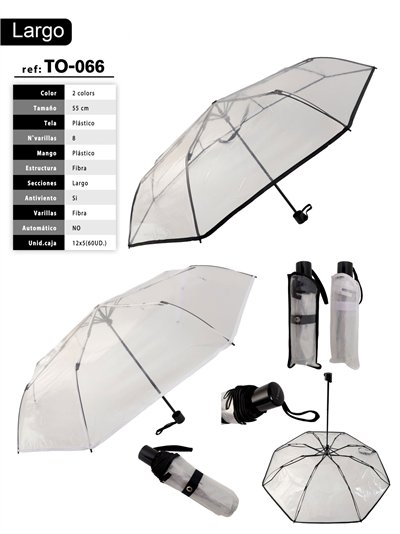 Paraguas plegable transparente ribete con funda